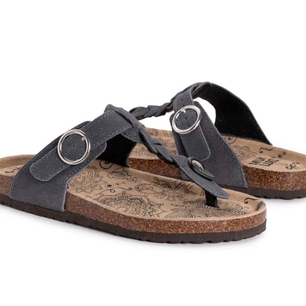 Muk Luks Marsha Terra Suede Sandals Rich Gray